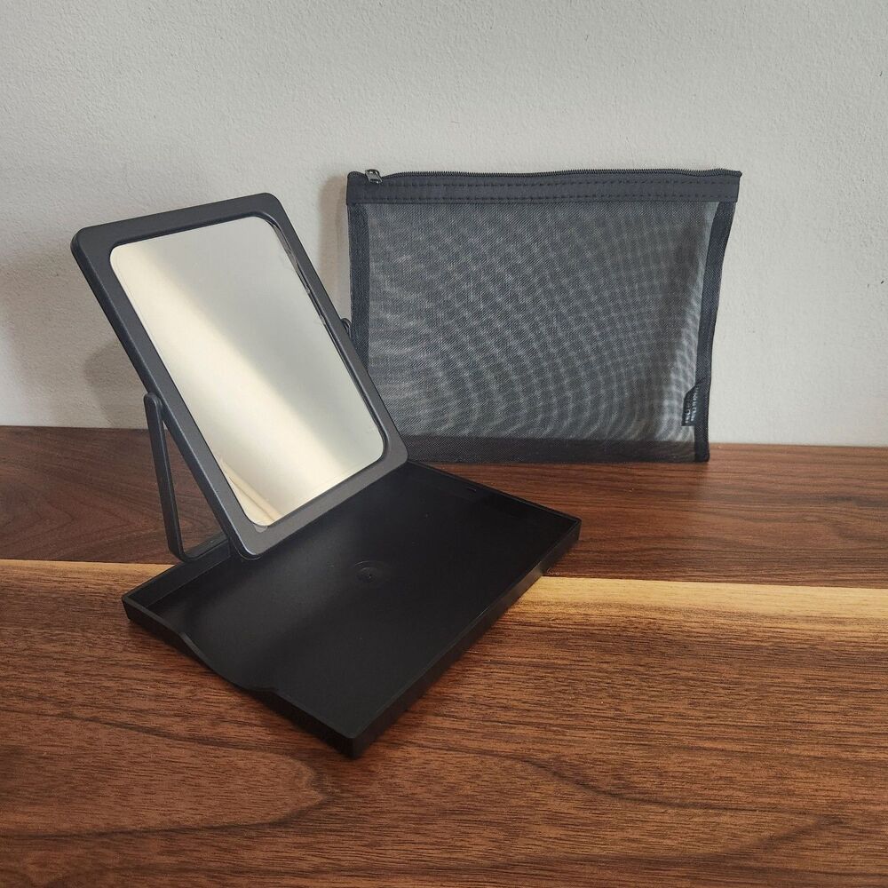 Mary Kay Folding Travel Makeup Mirror & Tray Stand With Mesh Zippered Bag NEW!